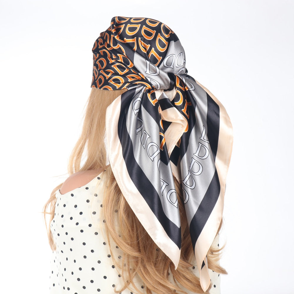 Silk Scarves Luxury Brand Spring Summer Women Head/Hair Scarf 90X90cm Fashion Hijab Bandana Cheveux Foulard Femme BK50-13 90X90CM