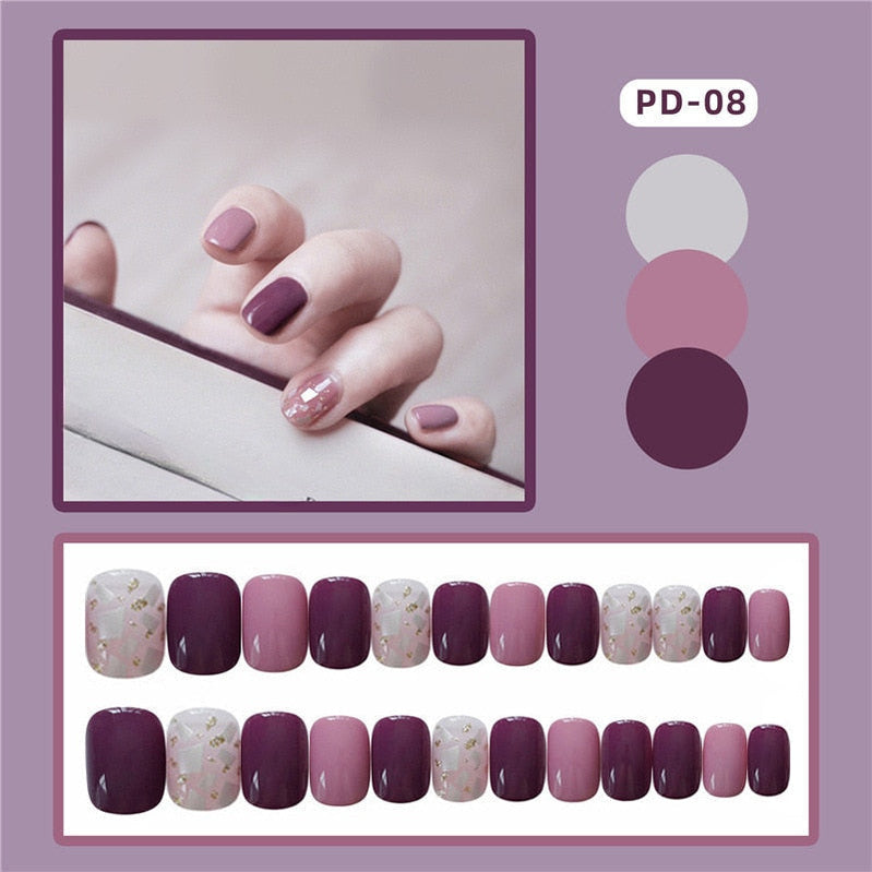 24pcs Lemon Short Wear Tips Nail False Patch Press on Nails Supplies for Professionals Artifical Fake Nails Faux Ongles Uñas PD-08-Fake Nails Art