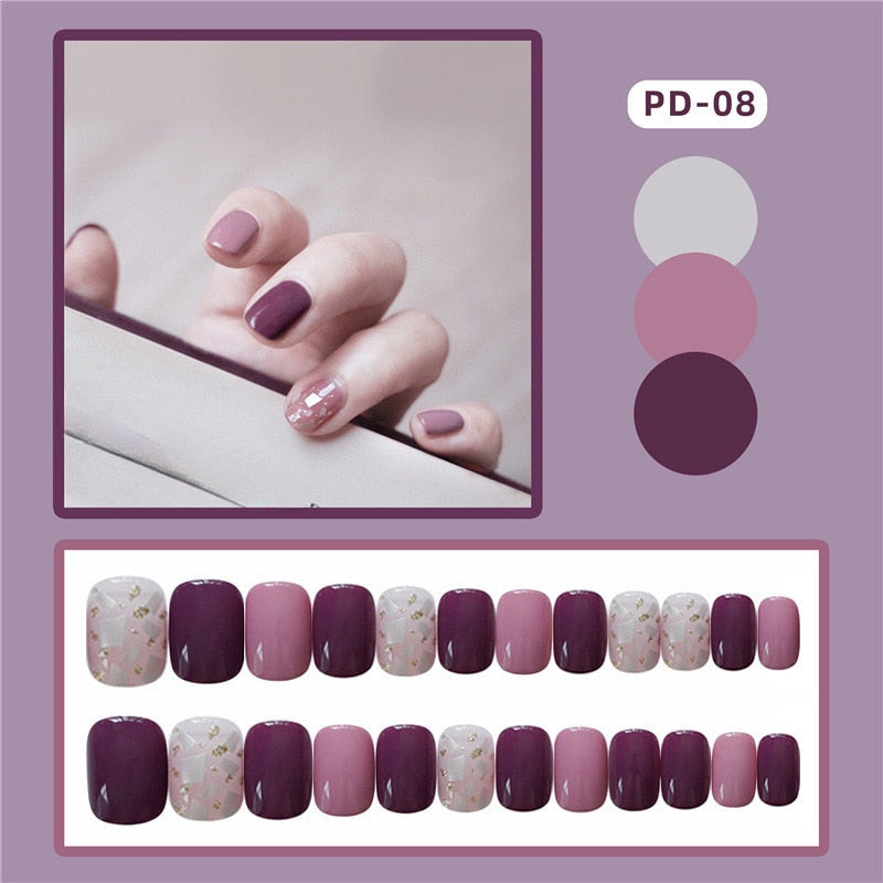 24pcs Lemon Short Wear Tips Nail False Patch Press on Nails Supplies for Professionals Artifical Fake Nails Faux Ongles Uñas PD-08-Fake Nails Art