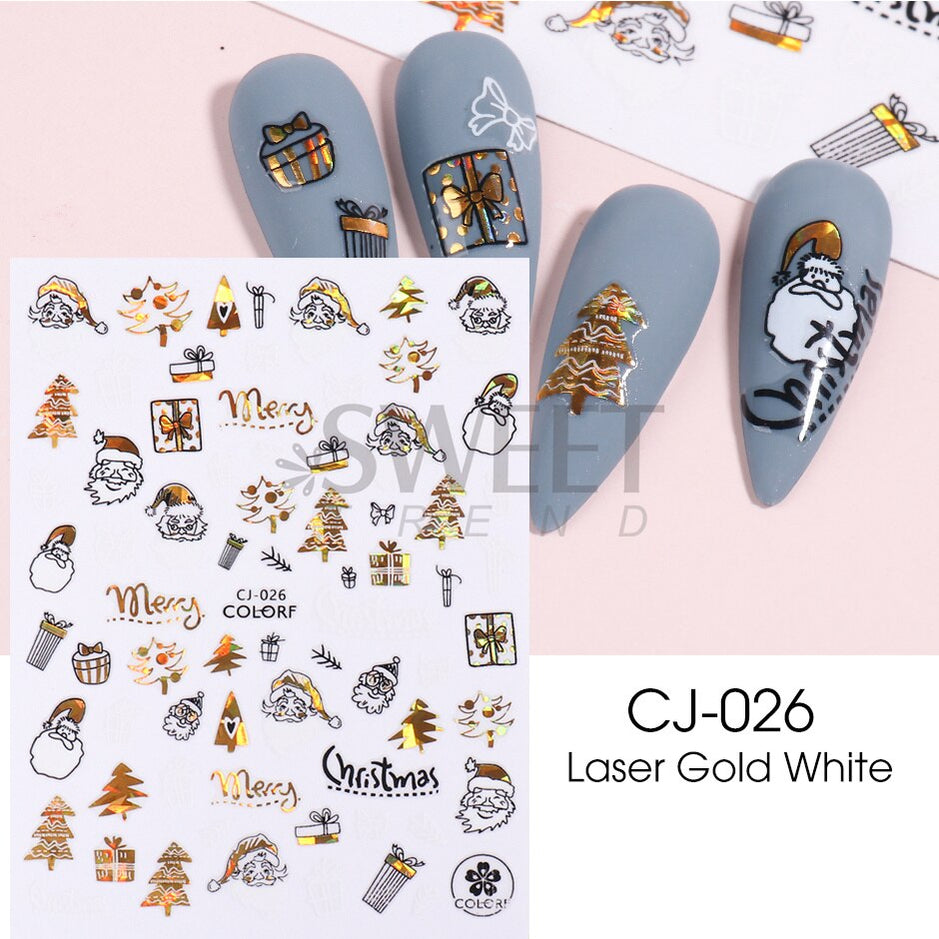 Snow Bird Winter Autumn Nail Art Stickers Maple Leaf Cotton Flower Fall Design Line Adhesive Sliders Manicure Decoration JINO-48 CJ-026 White Gold