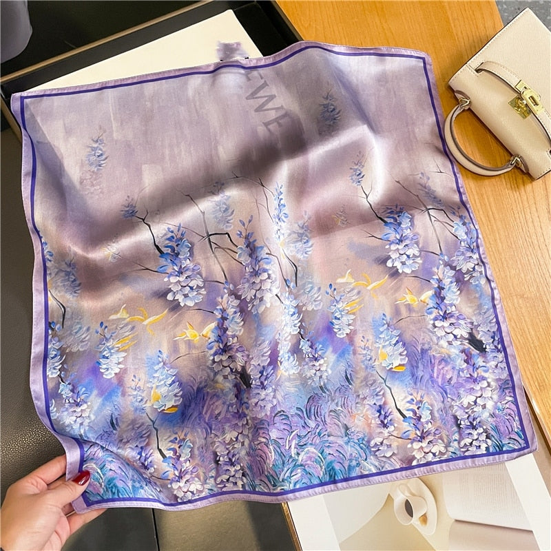 Classice 100% Silk Square Scarf Women Print Stripe Hair Band Wrist Foulard England Style Neckerchief Bandana Echarpe FZ222-1