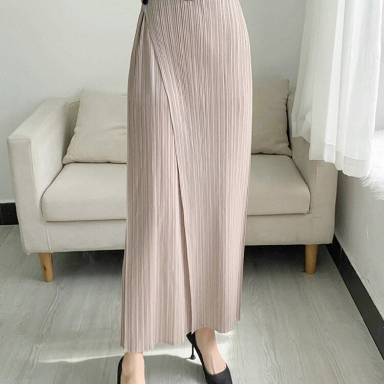 YUDX Women Pleated Solid Color Ankle-length Pants Elastic Waist Wide Leg Straight Female Trsouser Loose Summer Khaki One Size