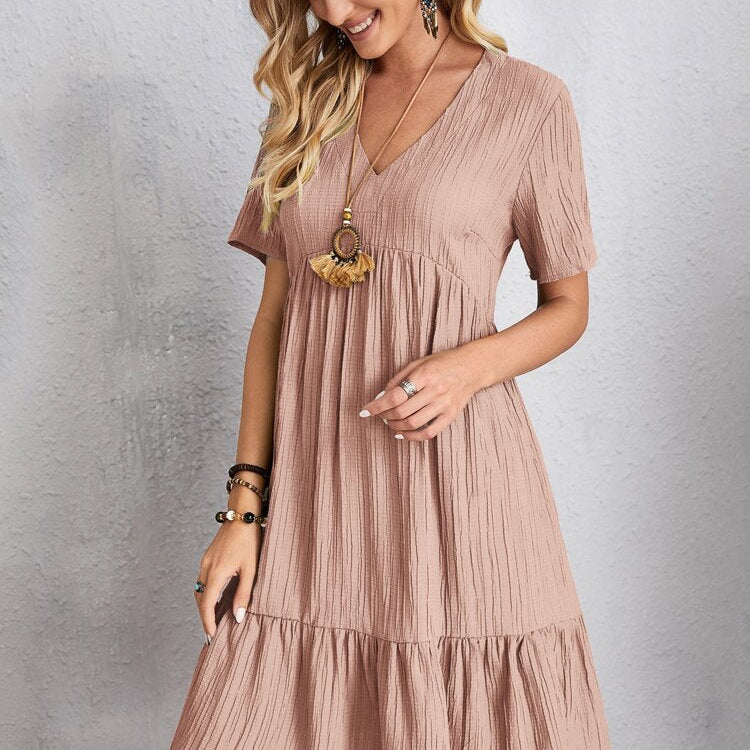 Summer Knee Length Dresses for Women 2023 New-In One-Piece Loose Casual Short Sleeve Dress Vintage Chic Maxi Midi Dress Outfits