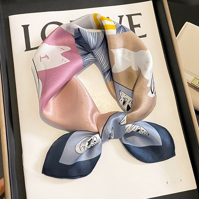 53cm Real Silk Nature Scarf Women Neckerchief Foulard Bandana Small Hairbands Fashion Floral Neck Ties for Office Lady New ZS-15 53x53cm