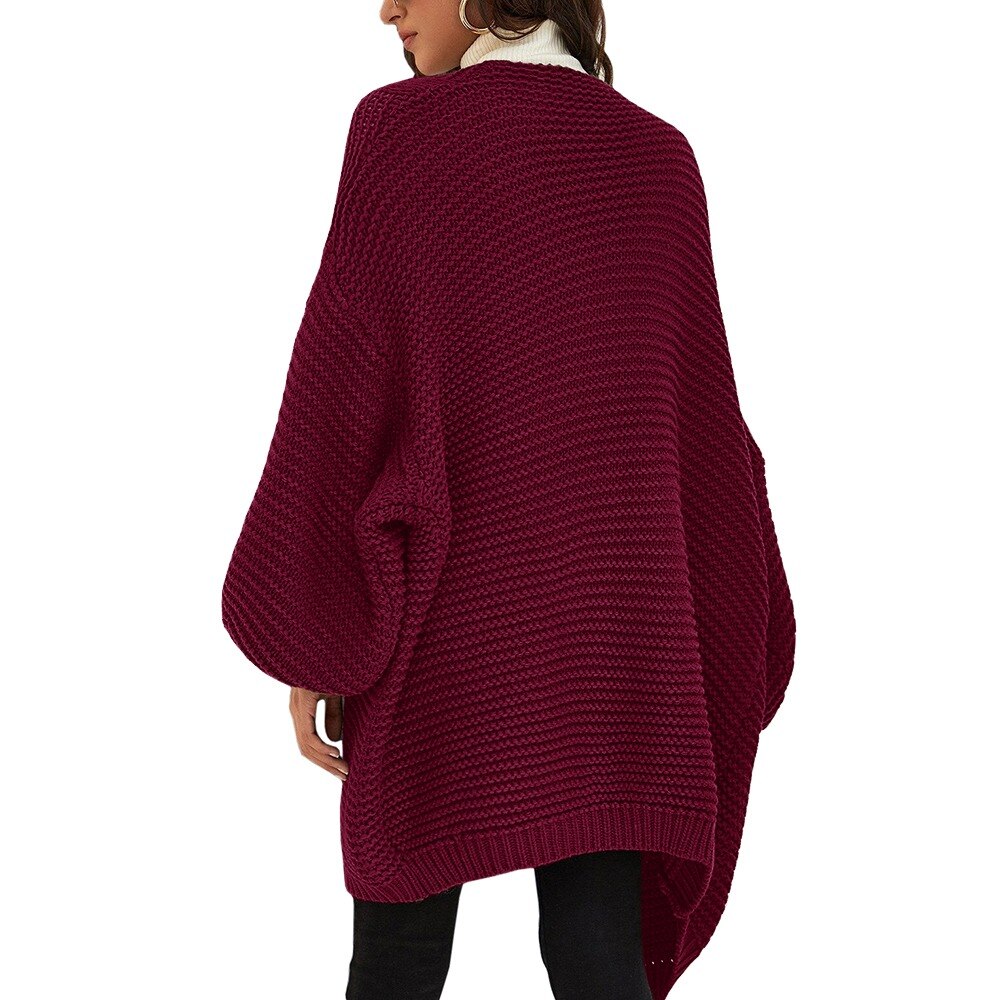 Womens Open Cardigan Long and Loose Sleeve Casual Knit Sweater Narrow Cuffs Solid Color Warm Coats