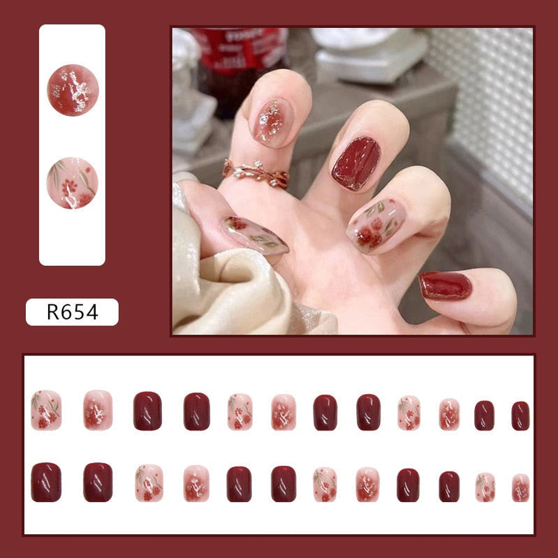 24Pcs/Box Red Ballerina Fake Nails Press On Nial Art Tips False Nails Press On Nails Coffin Artificial Nails R654
