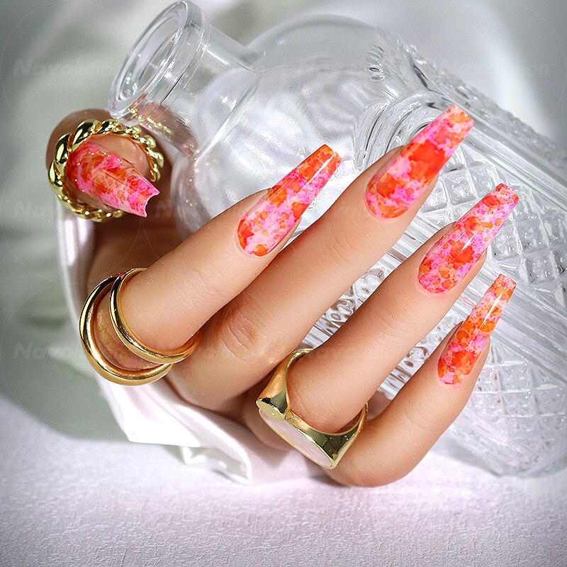 Navolution 24Pcs/Set DIY Manicure Wearable Fake Nails press on Detachable Finished Fingernails Ballet Square Head Almond Short 28