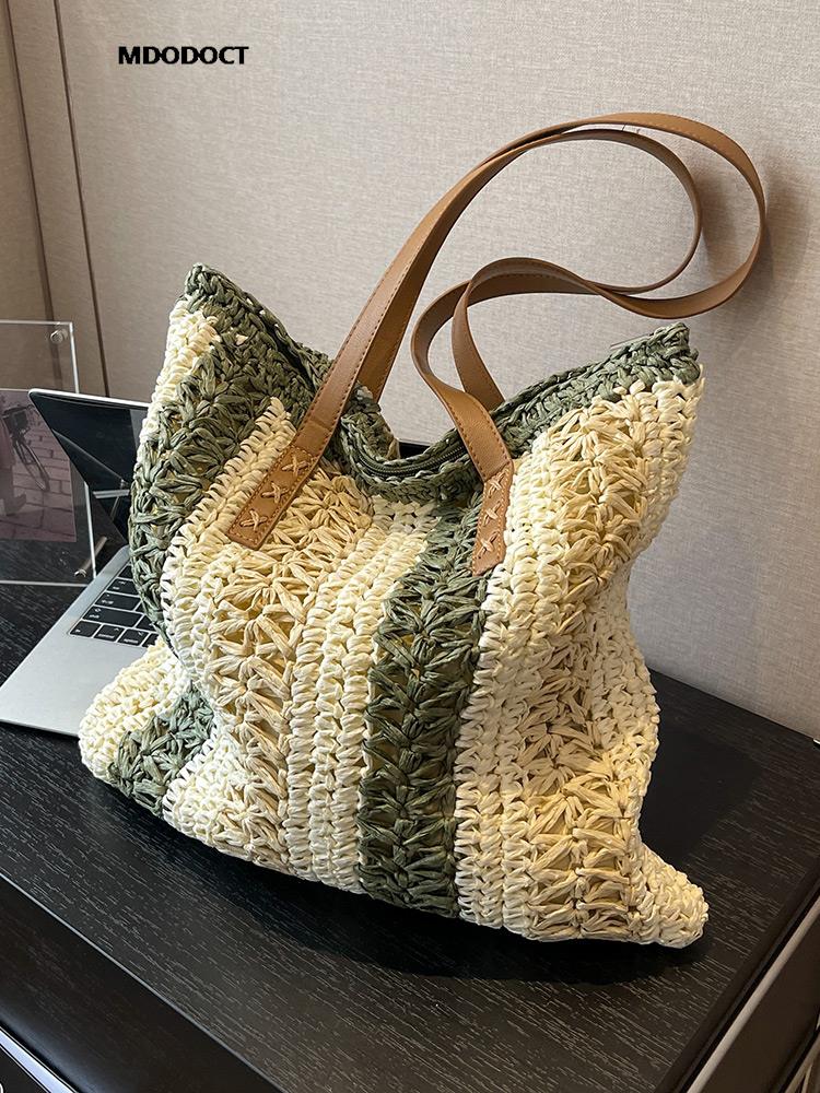 Casual Large Capacity Straw Woven Tote Shoulder Bags For Women Luxury Designer Beach Ladies Handbags