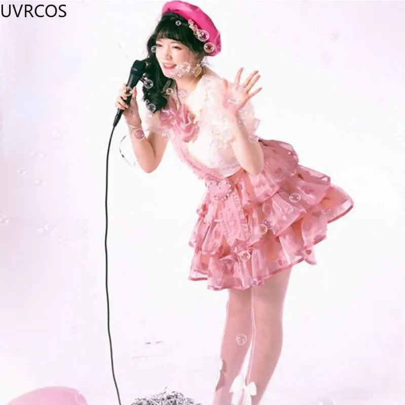 Japanese Victorian Lolita Dresses Women Gothic Cute Lace Bow Y2k Tank Tops Tiered Love Cake Skirt Suit Kawaii Sweet Lolita Sets