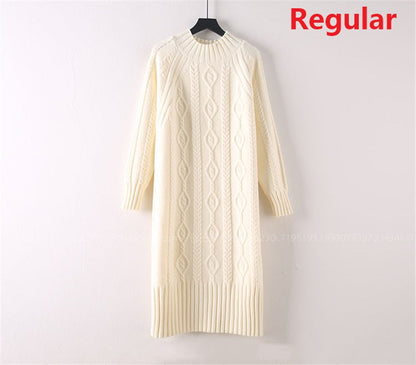 Winter Thicken Plus Velvet Sweater Dress Women's Fall Mock Neck Rib Knit Bottoming Dresses Elegant Warm Vestido Midi With Coats