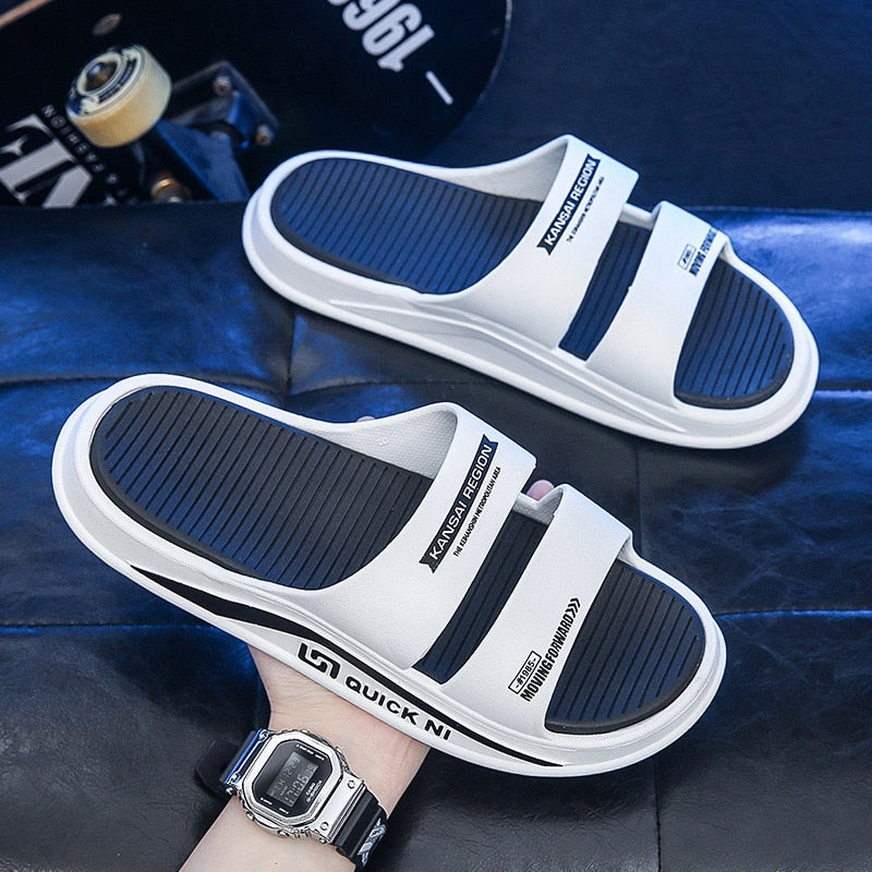 JOYWILL Summer Men&#39;s Slippers EVA Soft Bottom Non-slip Slippers Fashion Lightweight Outdoor Beach Flip Flops Shoes For Men White-B Spain