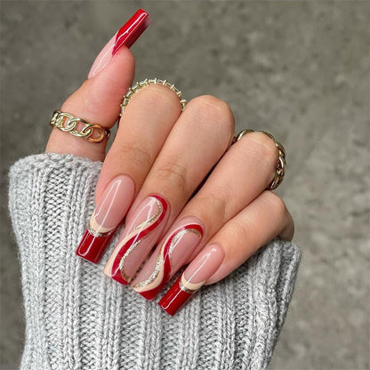 24Pcs/Box White French Fake Nails Press on Long XL Length Rhinestone Design False Nails Full Cover Acrylic Nail Tips