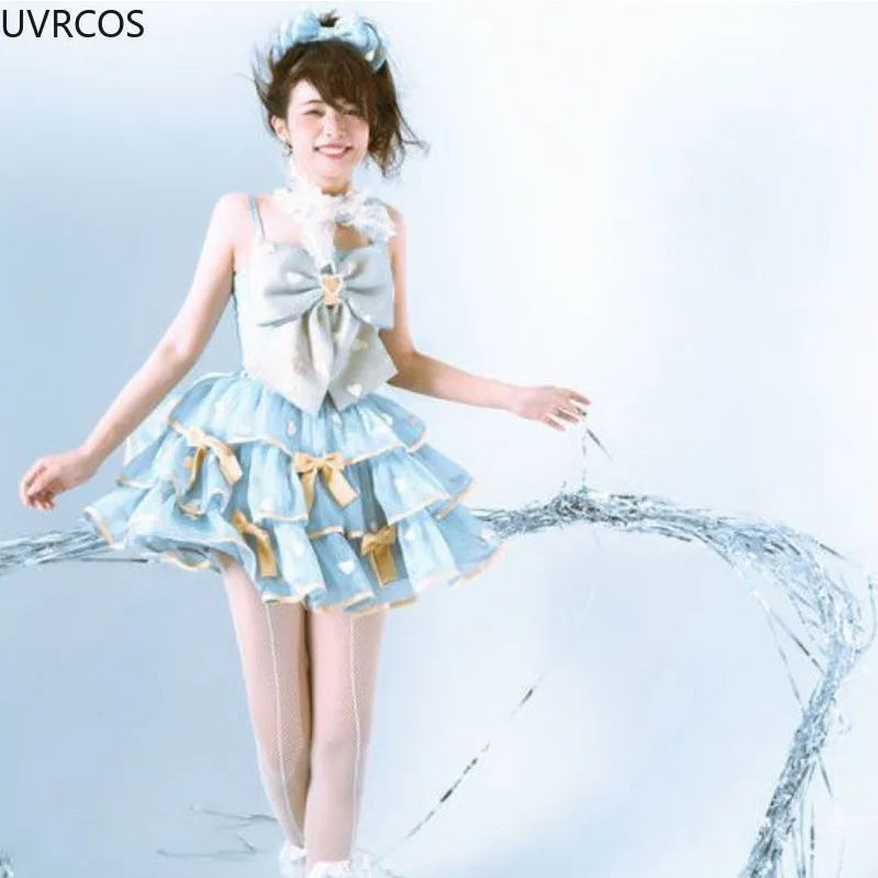 Japanese Victorian Lolita Dresses Women Gothic Cute Lace Bow Y2k Tank Tops Tiered Love Cake Skirt Suit Kawaii Sweet Lolita Sets