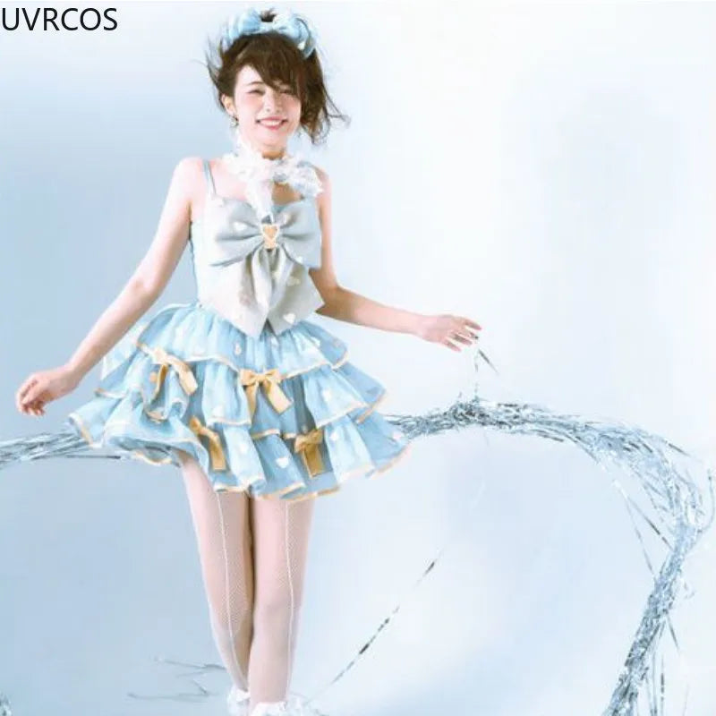 Japanese Victorian Lolita Dresses Women Gothic Cute Lace Bow Y2k Tank Tops Tiered Love Cake Skirt Suit Kawaii Sweet Lolita Sets