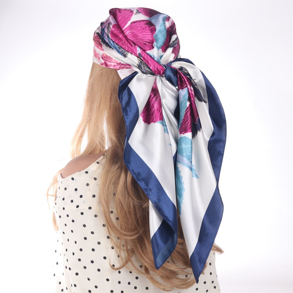 Silk Scarves Luxury Brand Spring Summer Women Head/Hair Scarf 90X90cm Fashion Hijab Bandana Cheveux Foulard Femme BK50-33 90X90CM