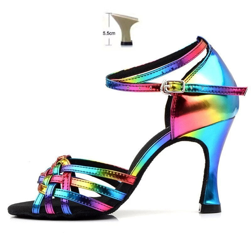 Colorful Latin Dance Shoes for Women Summer Sale Soft Bottom Indoor High Heels Sandals New Practice Wedding Heel 5.5cm