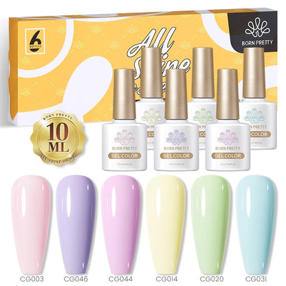 BORN PRETTY 10ml Nude Pink Gel 6PCS Nail Polish Set Milky Jelly Pink Transparent Serise Soak Off UV LED Nail Gel Varnish Kit