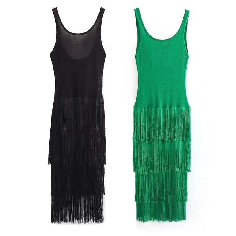 Fringing Slip Dress Summer Dresses For Women Backless Sleeveless Casual Long One-Piece Dress Elegant Prom Party Dress