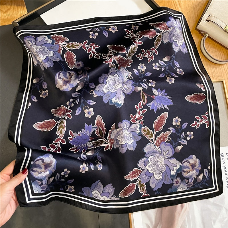 Classice 100% Silk Square Scarf Women Print Stripe Hair Band Wrist Foulard England Style Neckerchief Bandana Echarpe FZ202-2