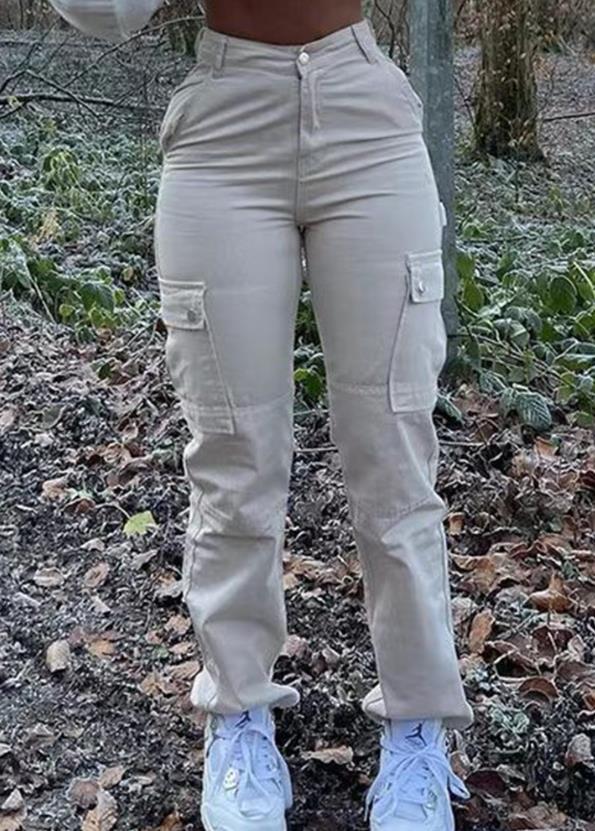 Green Cargo Pants Pocket Design High Waist Button Solid Color Pants Summer New Fashion Loose Women's Pants Streetwear Sky Blue