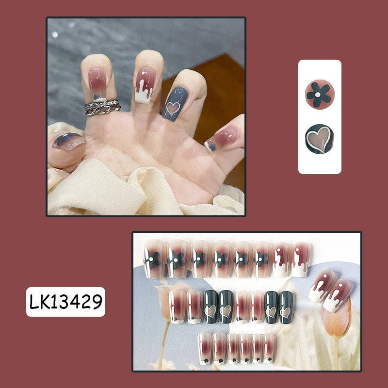 Y2k Fake Black Nail Long Ballet Reusable Adhesive Acrylic Press on set Nails Dark Acrylic Artificial False Nails Arts Tips 24pcs 13429