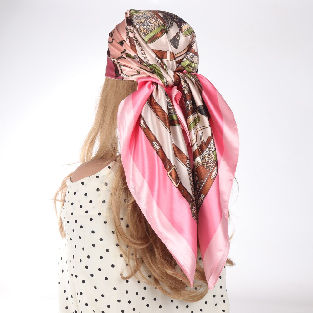 Silk Scarves Luxury Brand Spring Summer Women Head/Hair Scarf 90X90cm Fashion Hijab Bandana Cheveux Foulard Femme BK50-27 90X90CM