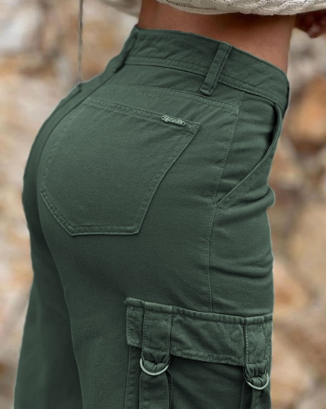 Women Straight Leg Cargo Pants High Waist Pockets Casual Baggy Pants Y2K Denim Drawstring Streetwear Stretch Joggers Trousers