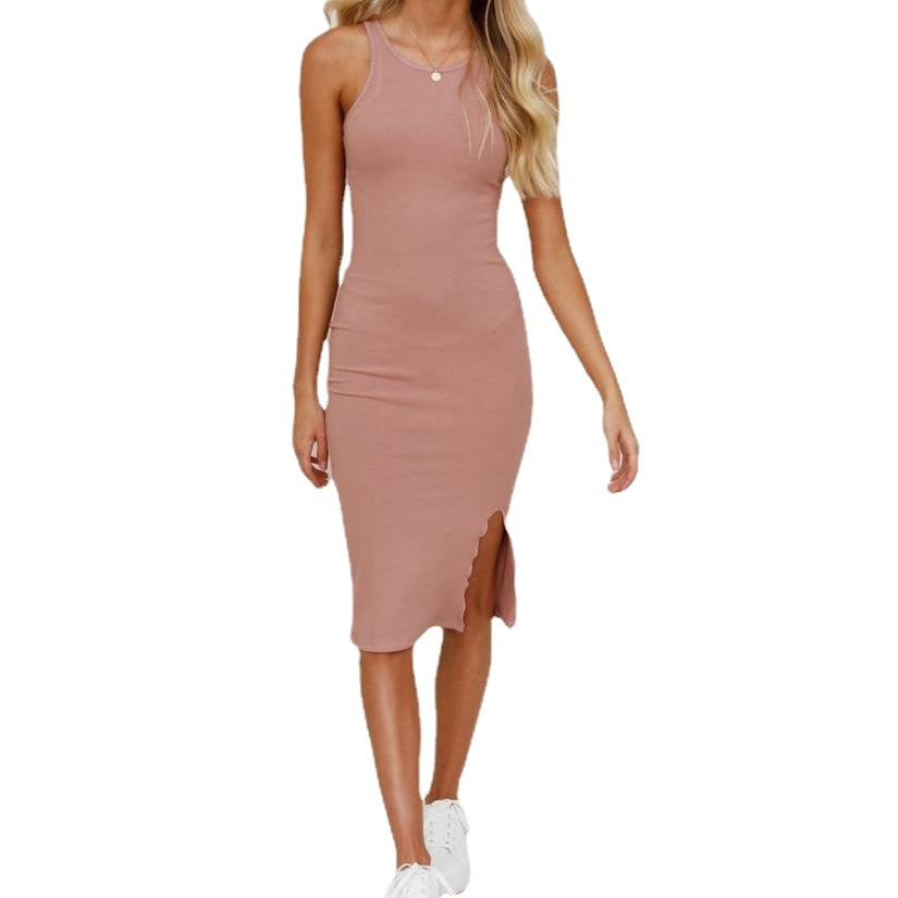 Solid Knit Dress Women Summer Sexy Bodycon Sleeveless Spaghetti Strap Beach Party Midi Dresses Pencil Dress Elegant 2023 Pink