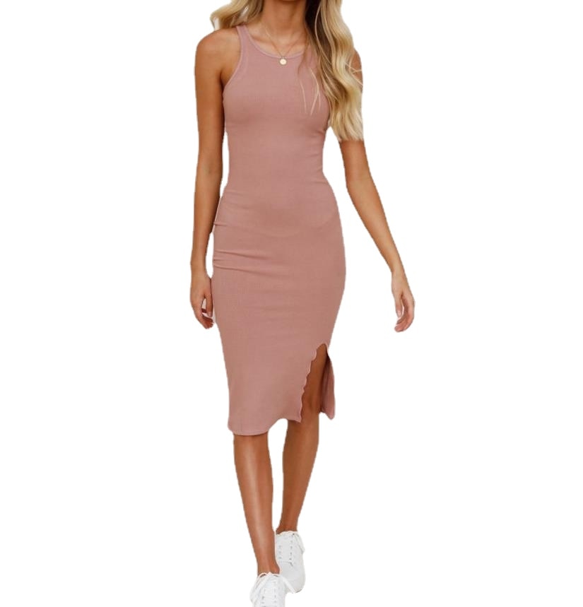 Solid Knit Dress Women Summer Sexy Bodycon Sleeveless Spaghetti Strap Beach Party Midi Dresses Pencil Dress Elegant 2023 Pink