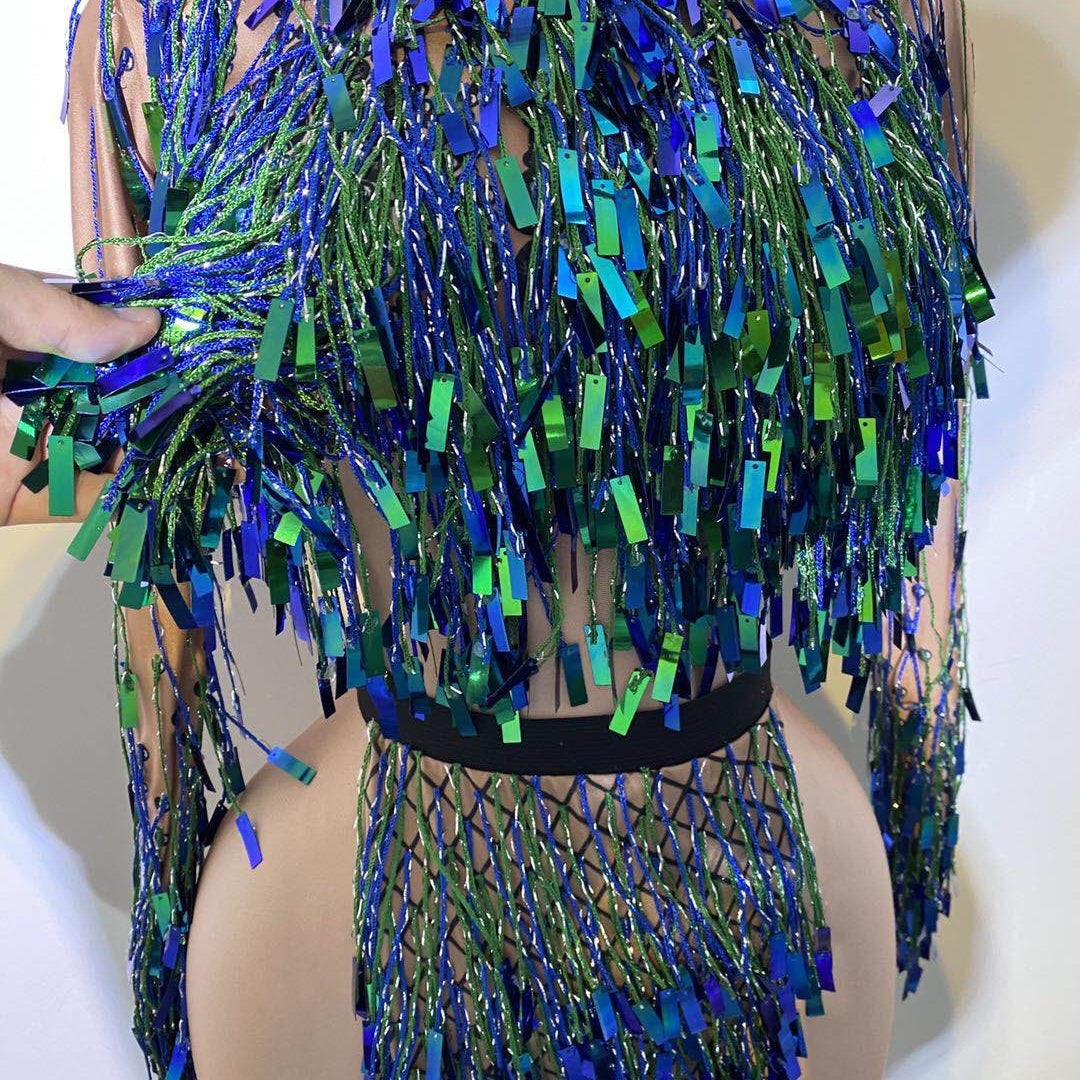 Latin Dance Costume Sequin Fringe Tassel Stage Outfit Dress for Women Ballroom Competition Dresses Night Party Clubwear