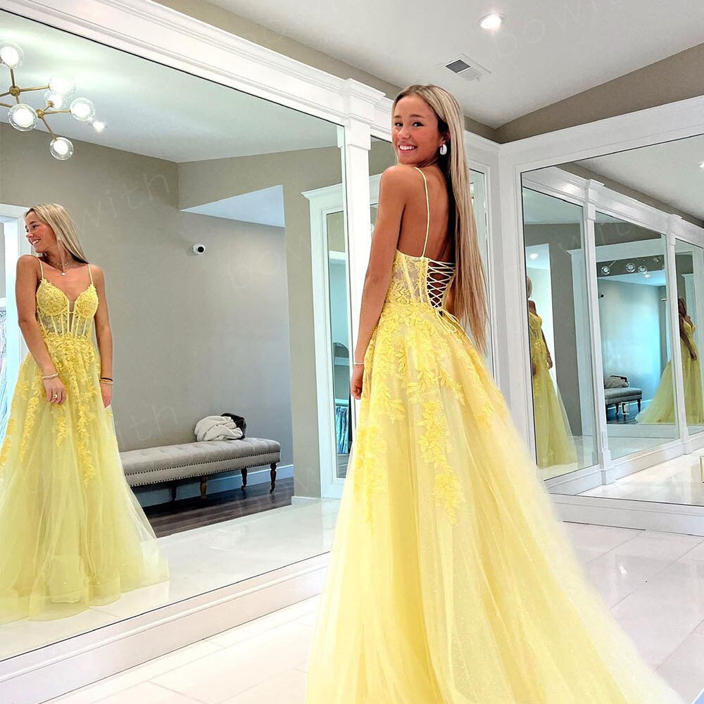 Bowith Applique Prom Dresses Long Graduation Dresses for Women Lace Up Evening Gown vestidos de cóctel