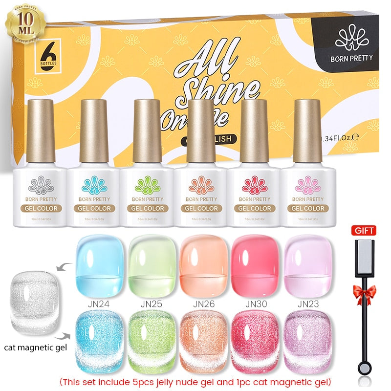 BORN PRETTY 10ml Nude Pink Gel 6PCS Nail Polish Set Milky Jelly Pink Transparent Serise Soak Off UV LED Nail Gel Varnish Kit