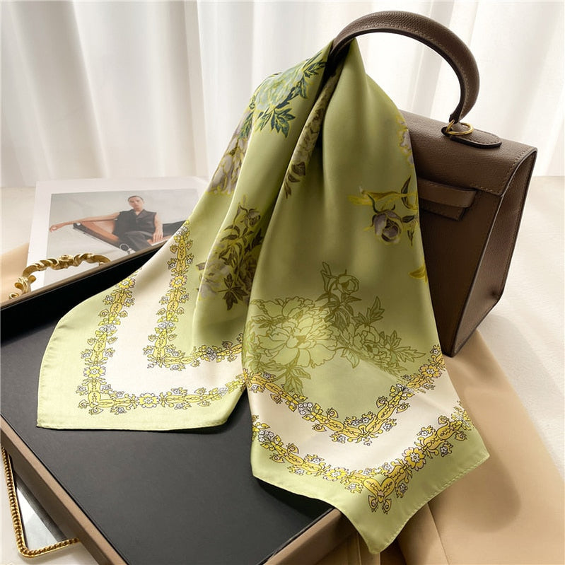 Luxury Print Satin Silk Square Scarf for Women Shawl Hijab Neckerchief Female Hair Ribbon Headband Fashion Wrap Bandana New FJ665-1