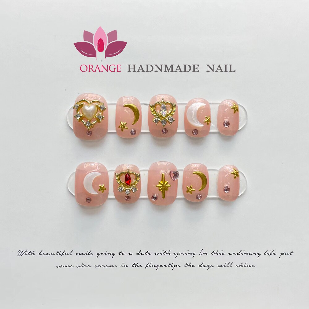 Handmade Press on Nails Glitter Rhinestone3d Charms False Nails With Designed Fingernail Fake Nail With Glue Acrylic Nail Tips Spain