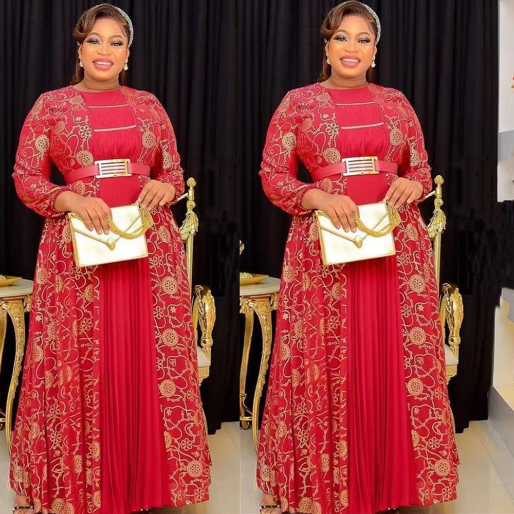 African Maxi Dresses For Women 2023 Plus Size Evening Party Long Dress Africa Clothing Elegant Kaftan Muslim Chiffon Dress Red