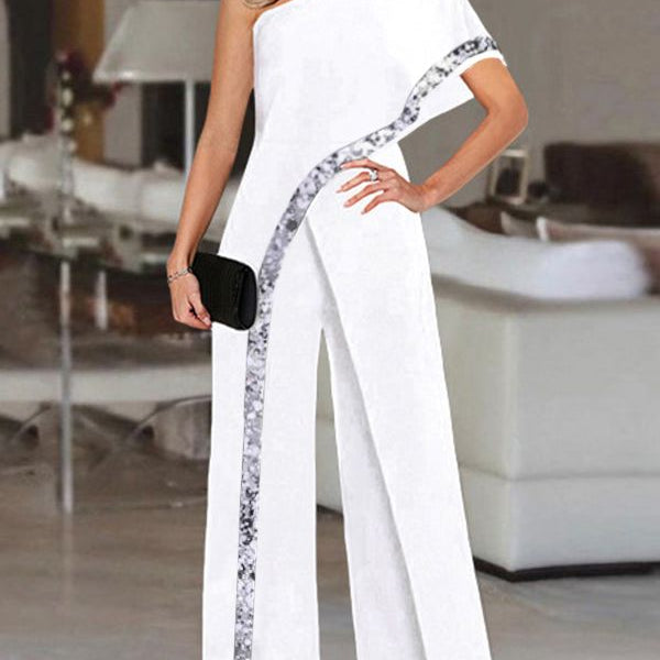 Women's Summer Rompers Elegant Office Formal Jumpsuits Casual Solid One Shoulder Sexy Loose Party Overalls Oversized Style B White