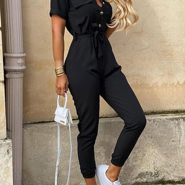 Overalls for Women New Casual Lapel Lace-up Print Belt Work Jumpsuit Women One Pieces Bodysuit Women Chic and Elegant Jumpsuits