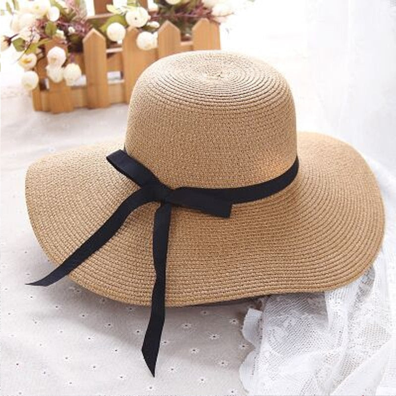 Simple Foldable Wide Brim Floppy Girls Straw Hat Sun Hat Beach Women Summer Hat UV Protect Travel Cap Lady Cap Female