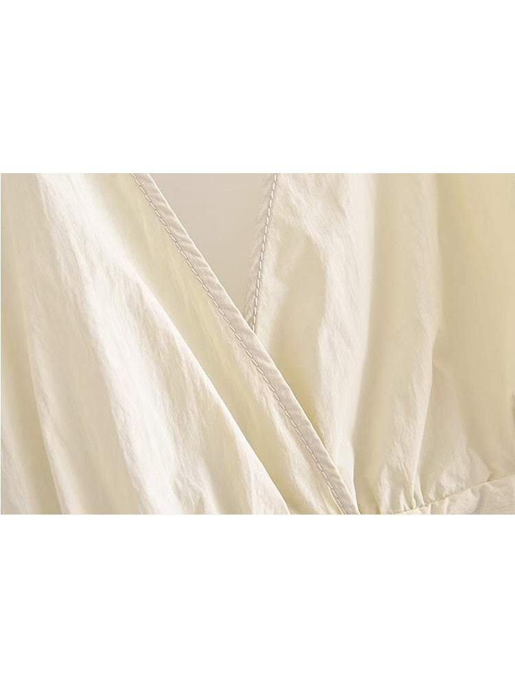 Summer Women Safari Style Jumpsuit With Belt New Female Solid Pocket Decoration Deep V-Neck Backless Camisloe Bodysuit