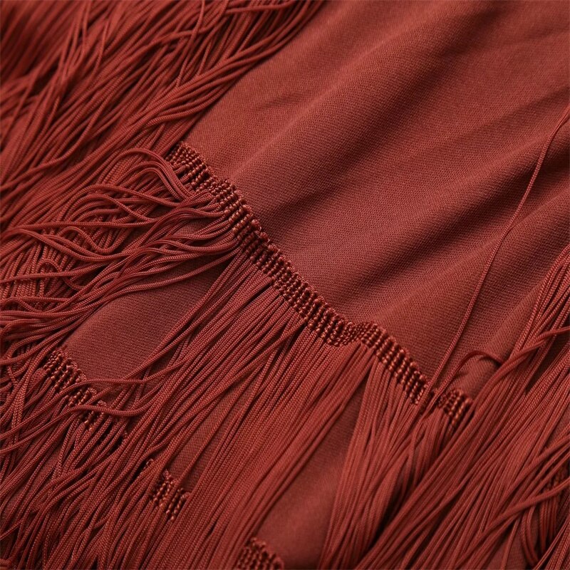 Fringed Slip Midi Dresses For Woman Sexy Backless Luxury Party Dress Woman Vintage Brown Sleeveless Dress Summer Dress