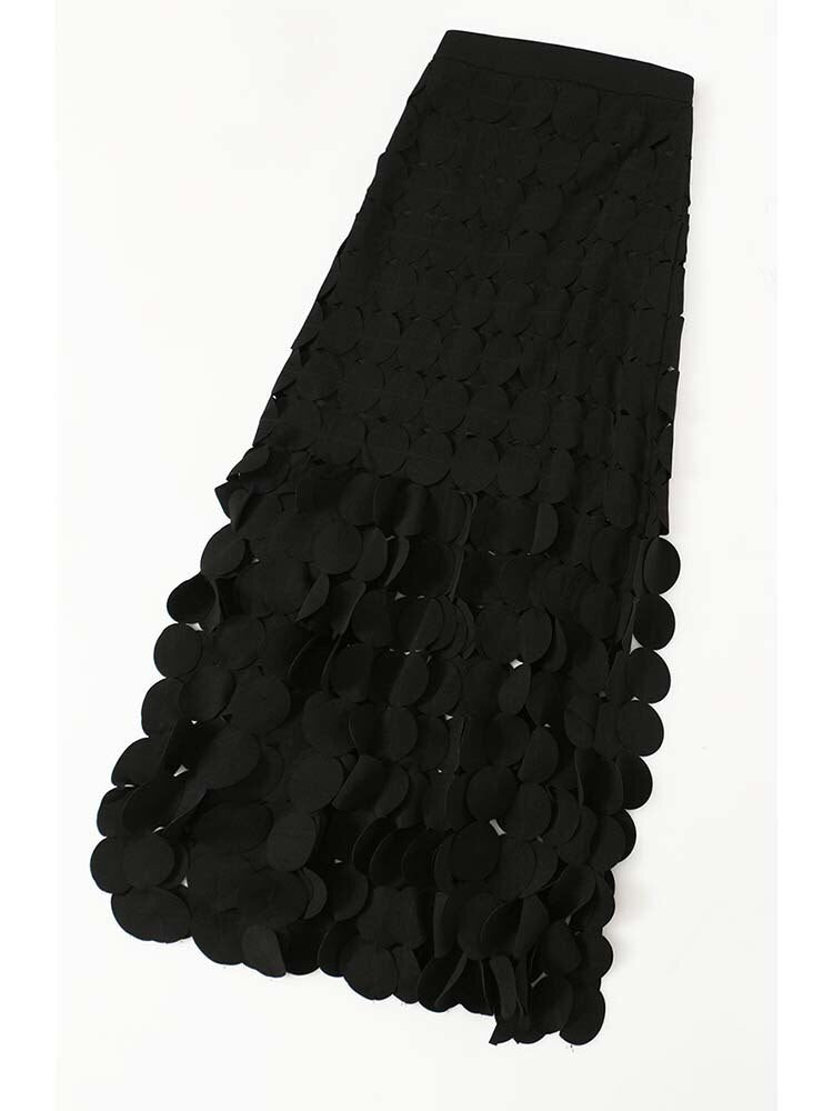[EAM] High Waist Black Hollow Out Tassels Long Slit Elegant Half-body Skirt Women Fashion Tide New Spring Autumn 2023 1DE9035