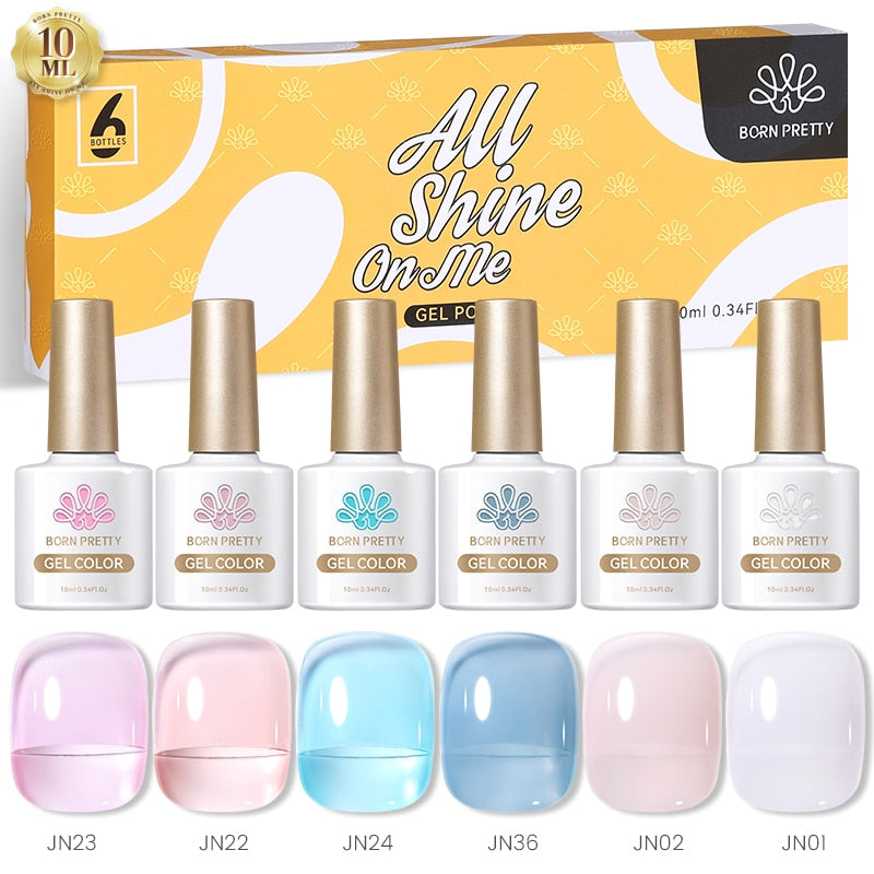 BORN PRETTY 10ml Nude Pink Gel 6PCS Nail Polish Set Milky Jelly Pink Transparent Serise Soak Off UV LED Nail Gel Varnish Kit