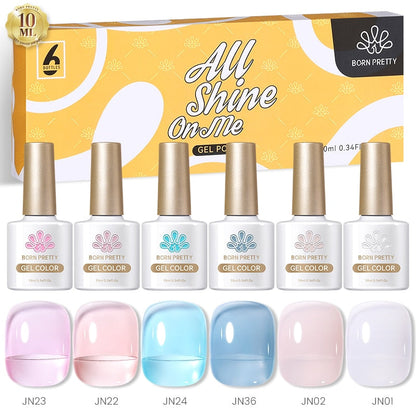 BORN PRETTY 10ml Nude Pink Gel 6PCS Nail Polish Set Milky Jelly Pink Transparent Serise Soak Off UV LED Nail Gel Varnish Kit