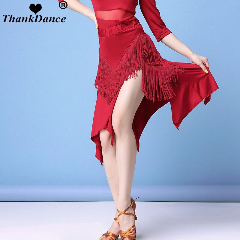 Sexy Women Latin Skirt Tango Rumba Dancewear Ballroom Fringe Tassels with Shorts Inside Dance Skirt Practice Wear Outfit