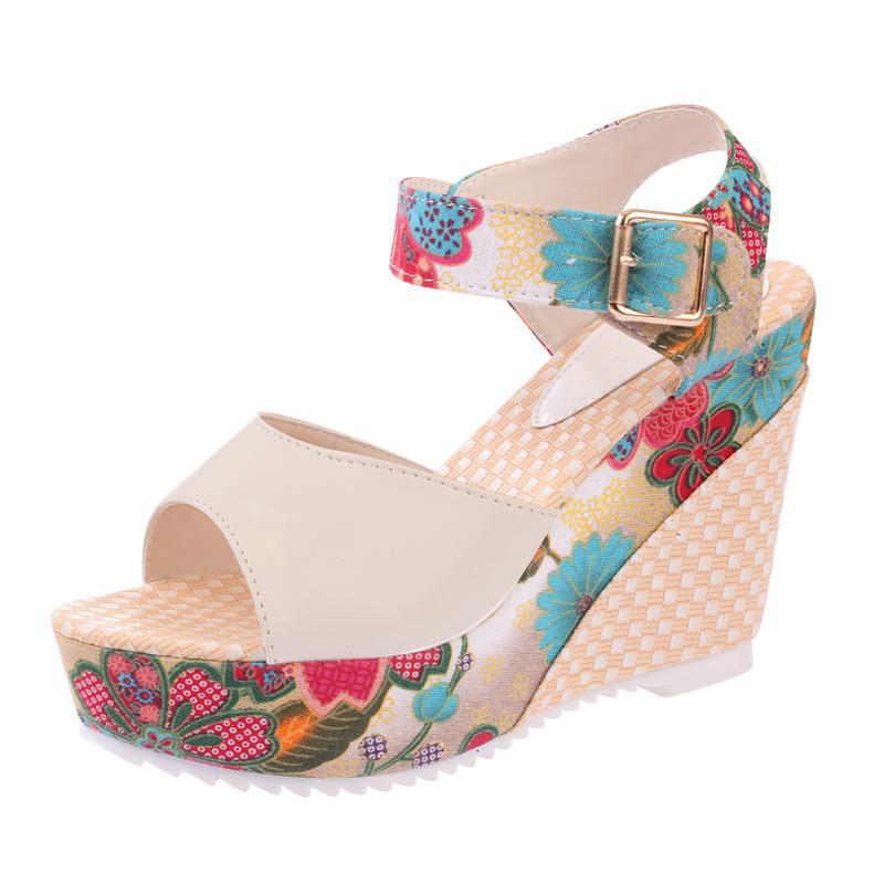 Women Sandals Summer Platform Wedges Casual Shoes Woman Floral Super High Heels Open Toe Slides Slippers Sandalias Zapatos Mujer Beige