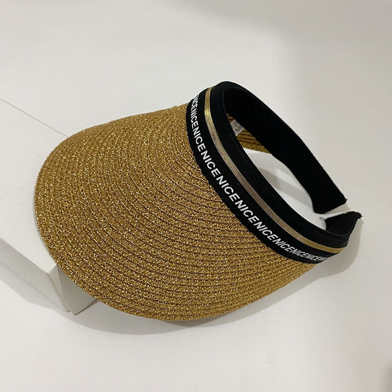 Summer Empty Top Sun Hat - Female Outdoor Visor Cap Casual Shade Hat Straw Wide Large Brim Beach Sunhat Lady Style 12