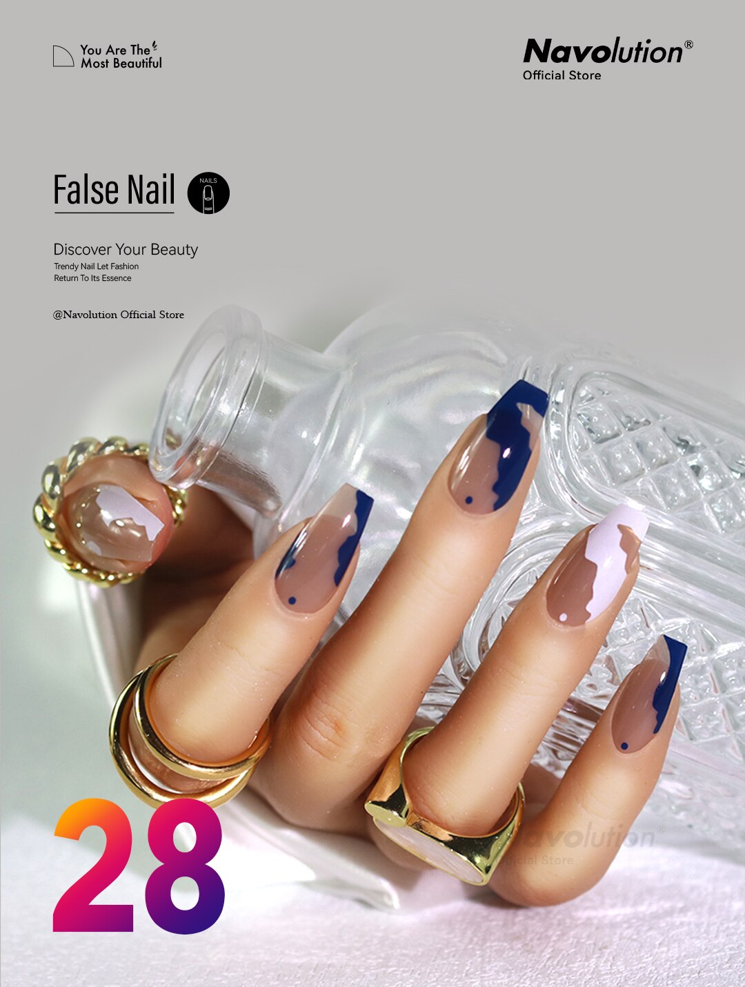 Navolution 24Pcs/Set DIY Manicure Wearable Fake Nails press on Detachable Finished Fingernails Ballet Square Head Almond Short 28