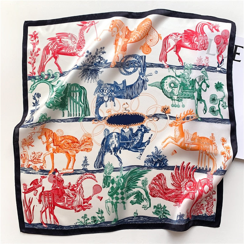 Fashion Designer Print 100% Natural Silk Square Scarves Women Hairband Neck Foulard Female Small Kerchief Bandana New FZ87-2 53cm real silk