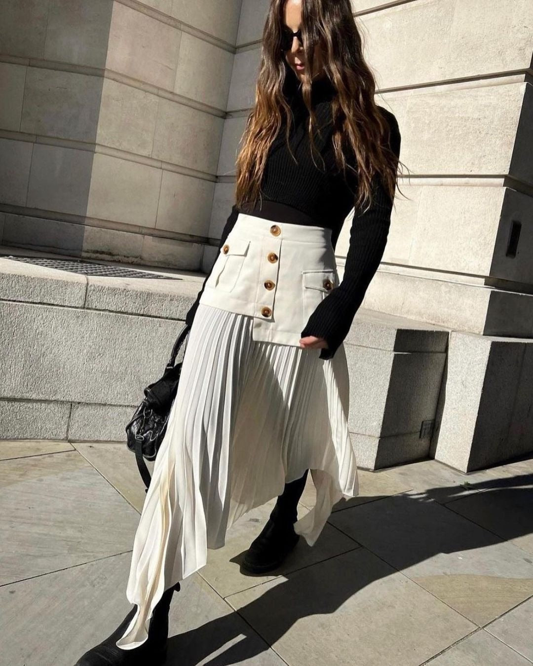 Fashion Women's Skirt High Waist Spliced Single Breasted Pleated Irregular Solid Color Long Skirts Spring 2023 New 17A6142 beige