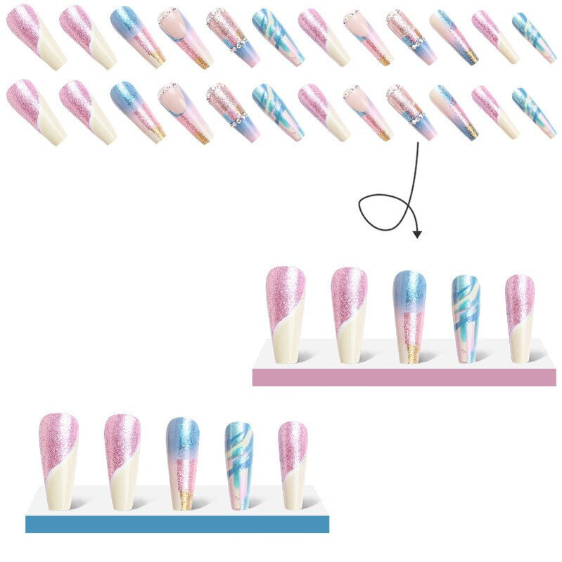 3D fake nails accessories super flash glitter rainbow daimond long french coffin tips faux ongles press on false nail supplies